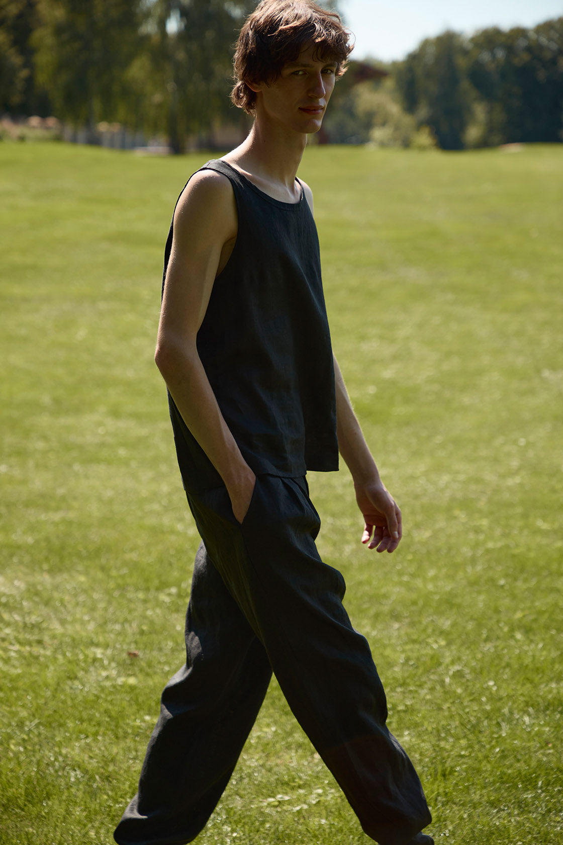 men's 100% linen tank top