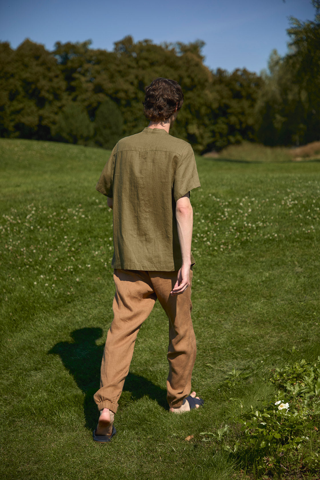 short sleeves linen shirt men 100%