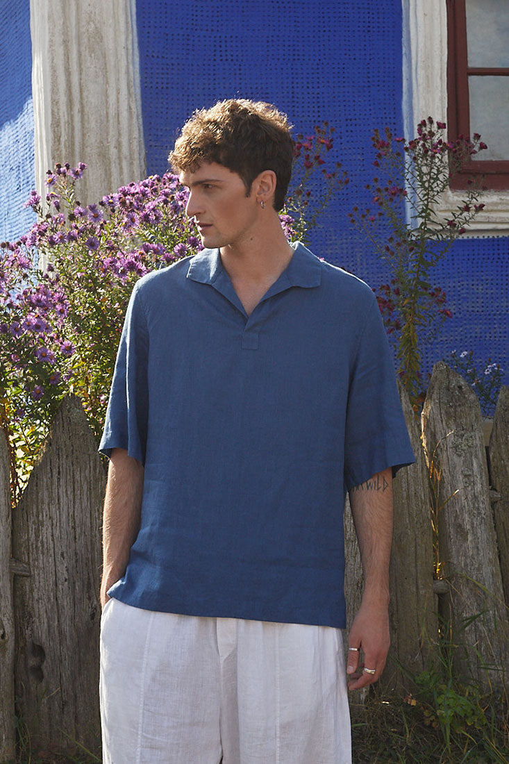 Linen short sleeve mens shirt