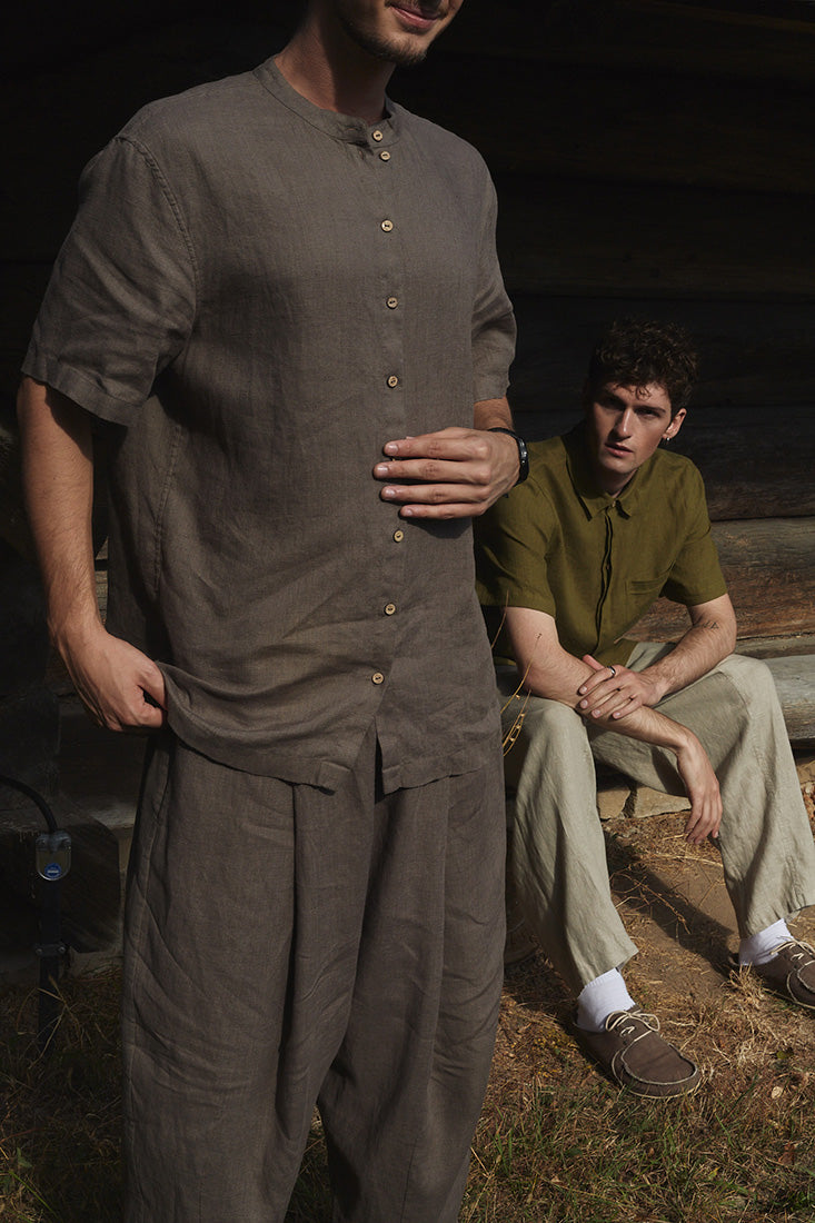 Pure linen shirt mens