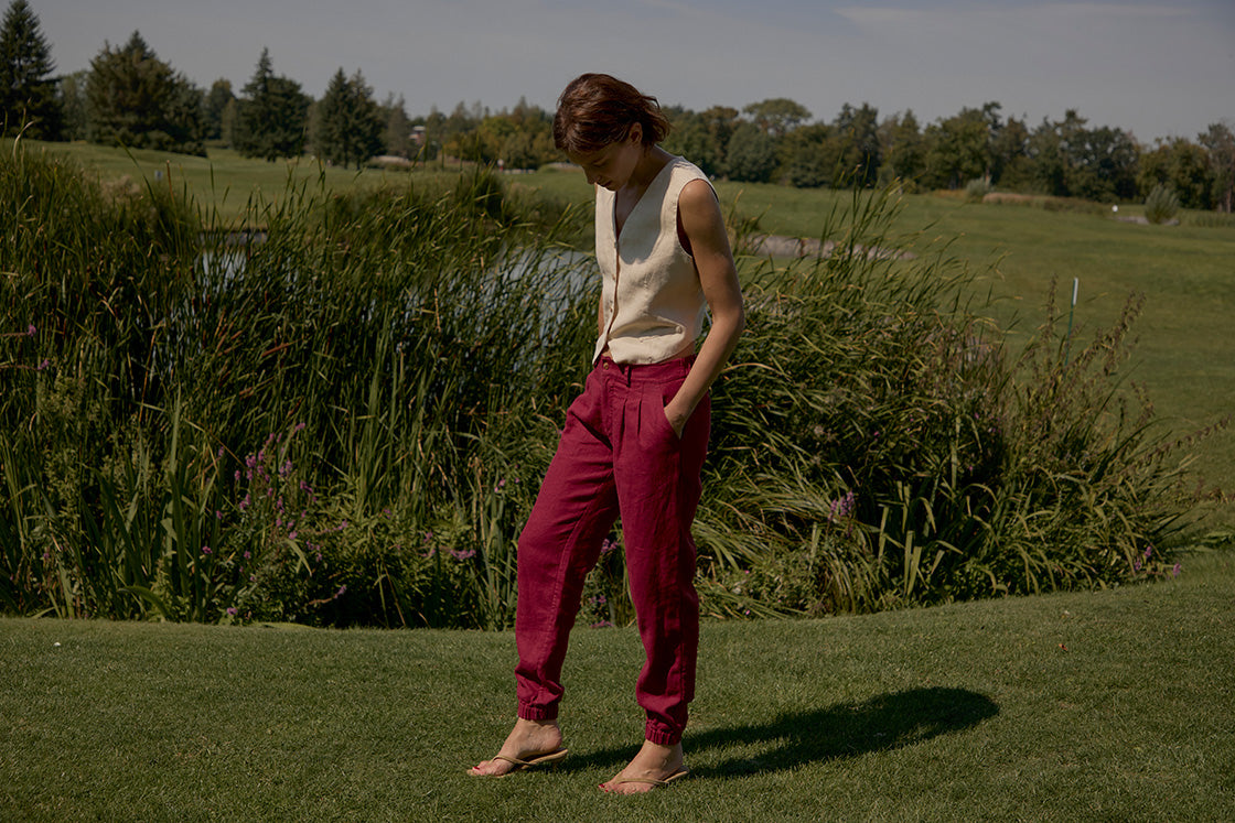 Women’s Pleated Linen Pants YKK Zipper Fly