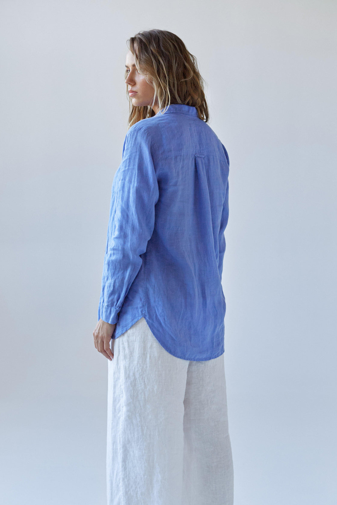 women's blue linen blouse - Manufacture de Lin