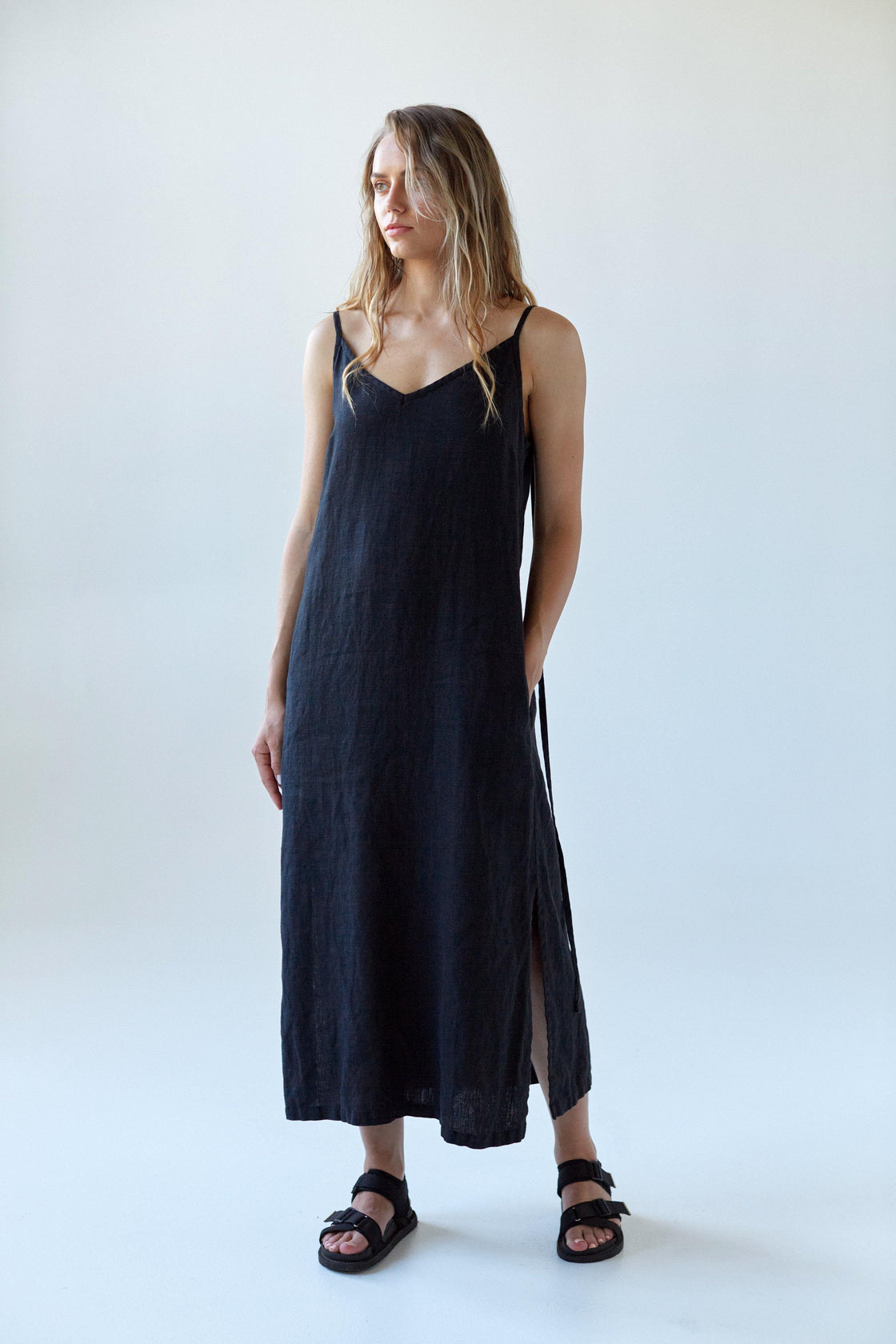 Black linen minimalist dress
