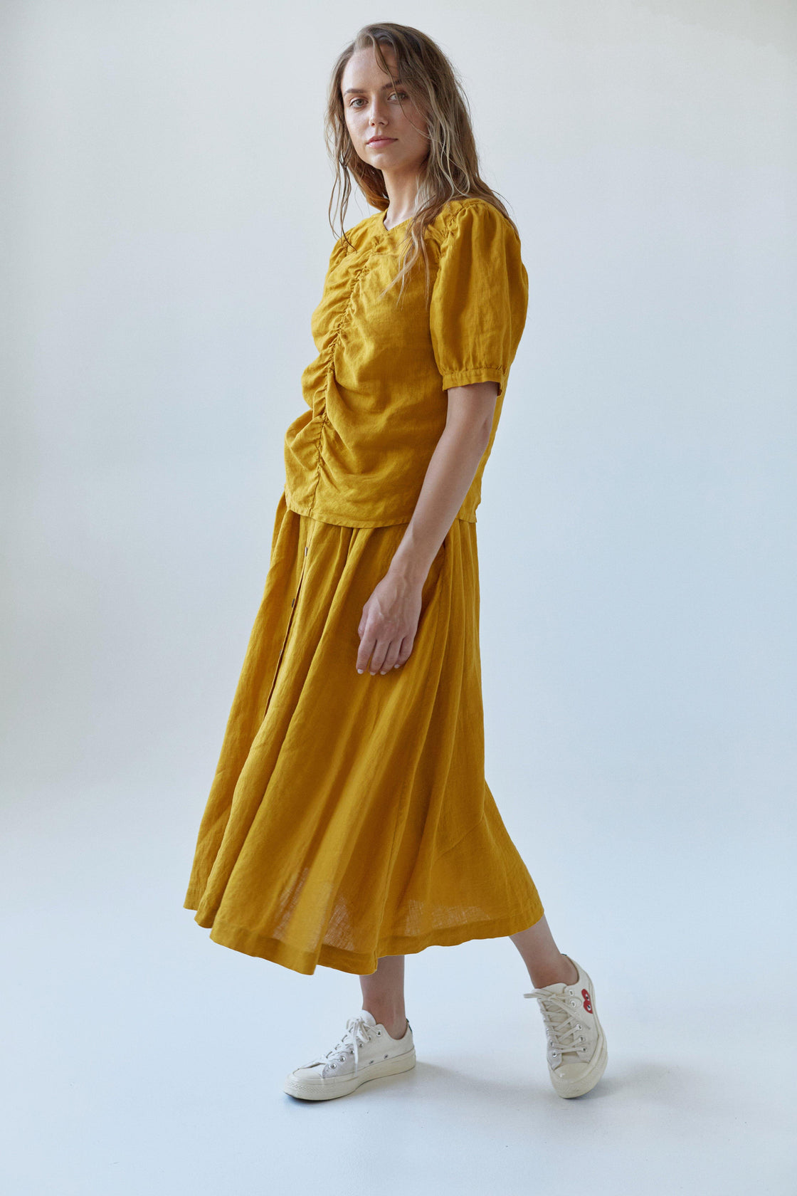 breezy linen midi skirt