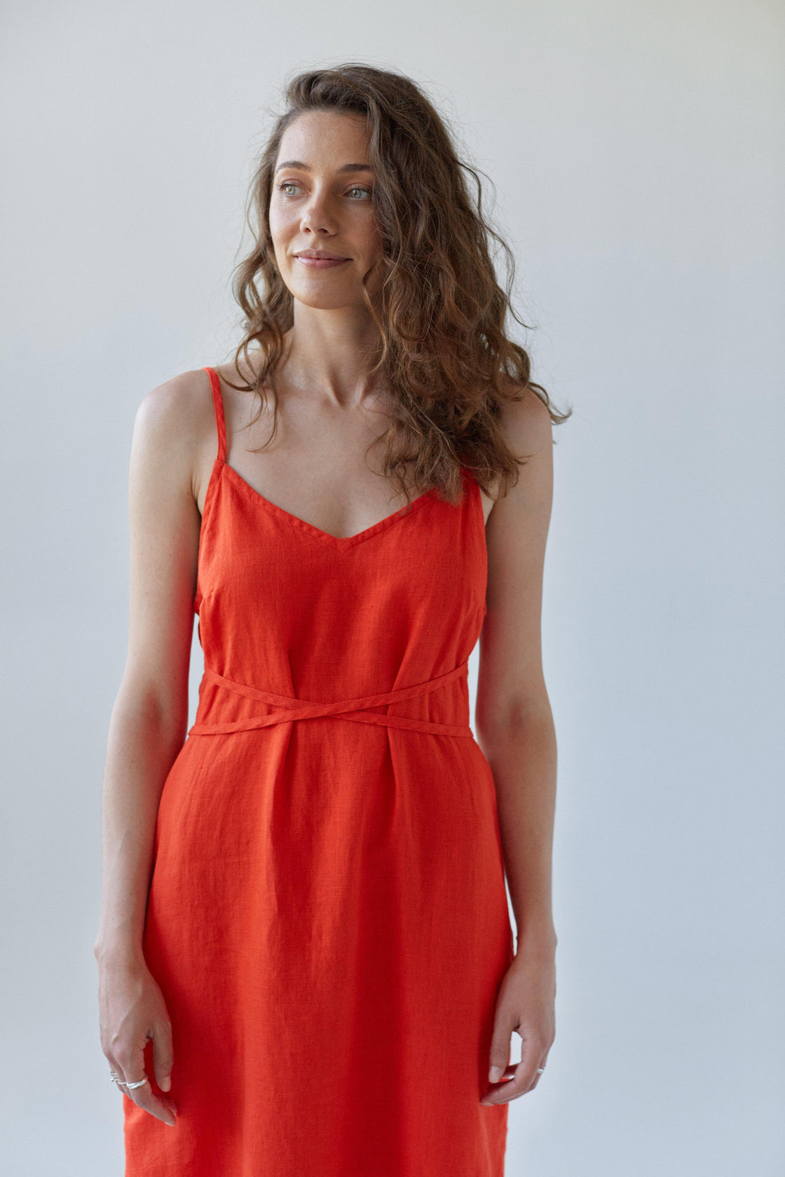 spaghetti strap linen dress