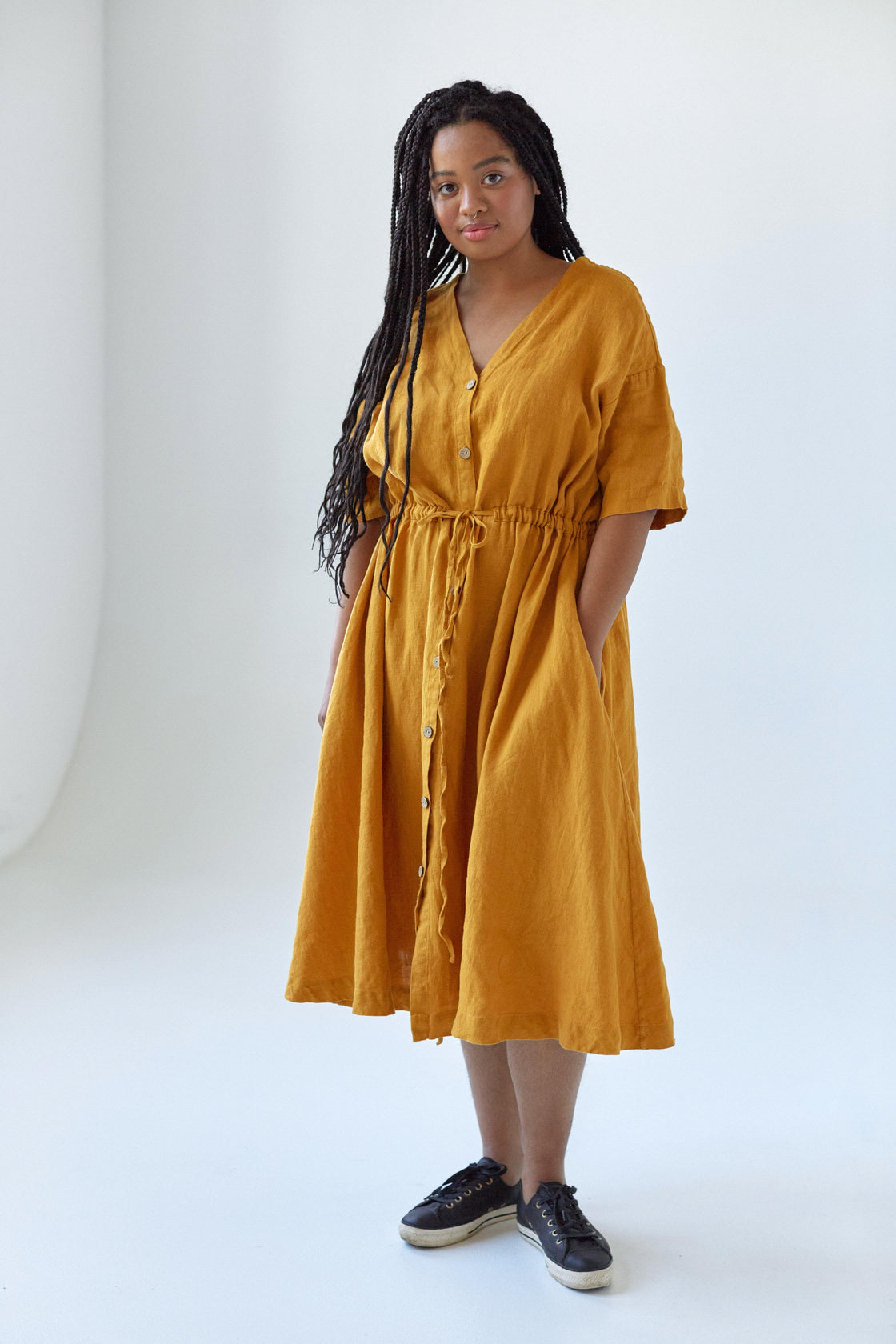 short sleeve linen dress with pockets - Manufacture de Lin