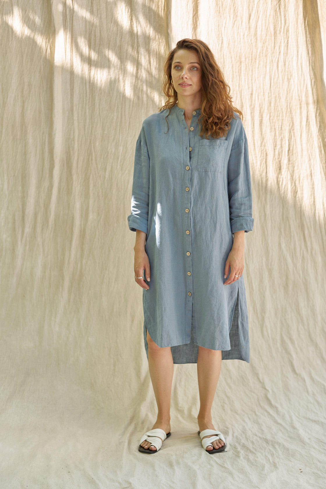 blue linen shirtdress - Manufacture de Lin