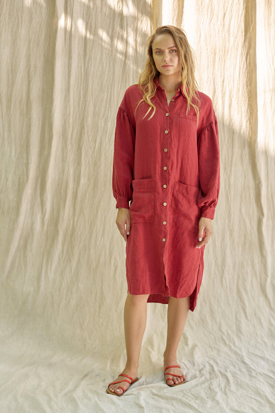 puffed sleeve linen shirt dress BEGONIA - Manufacture de Lin
