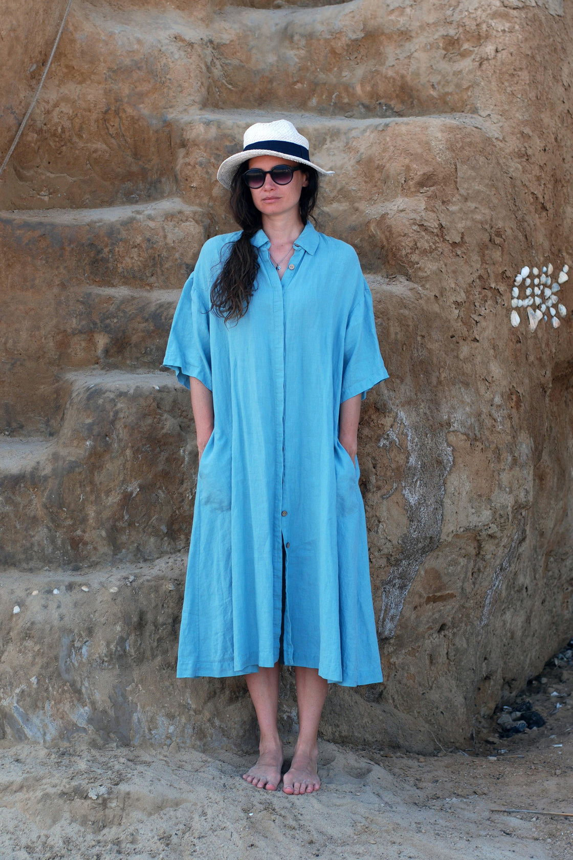 linen dress with deep pockets - BOLTONIA - Manufacture de Lin