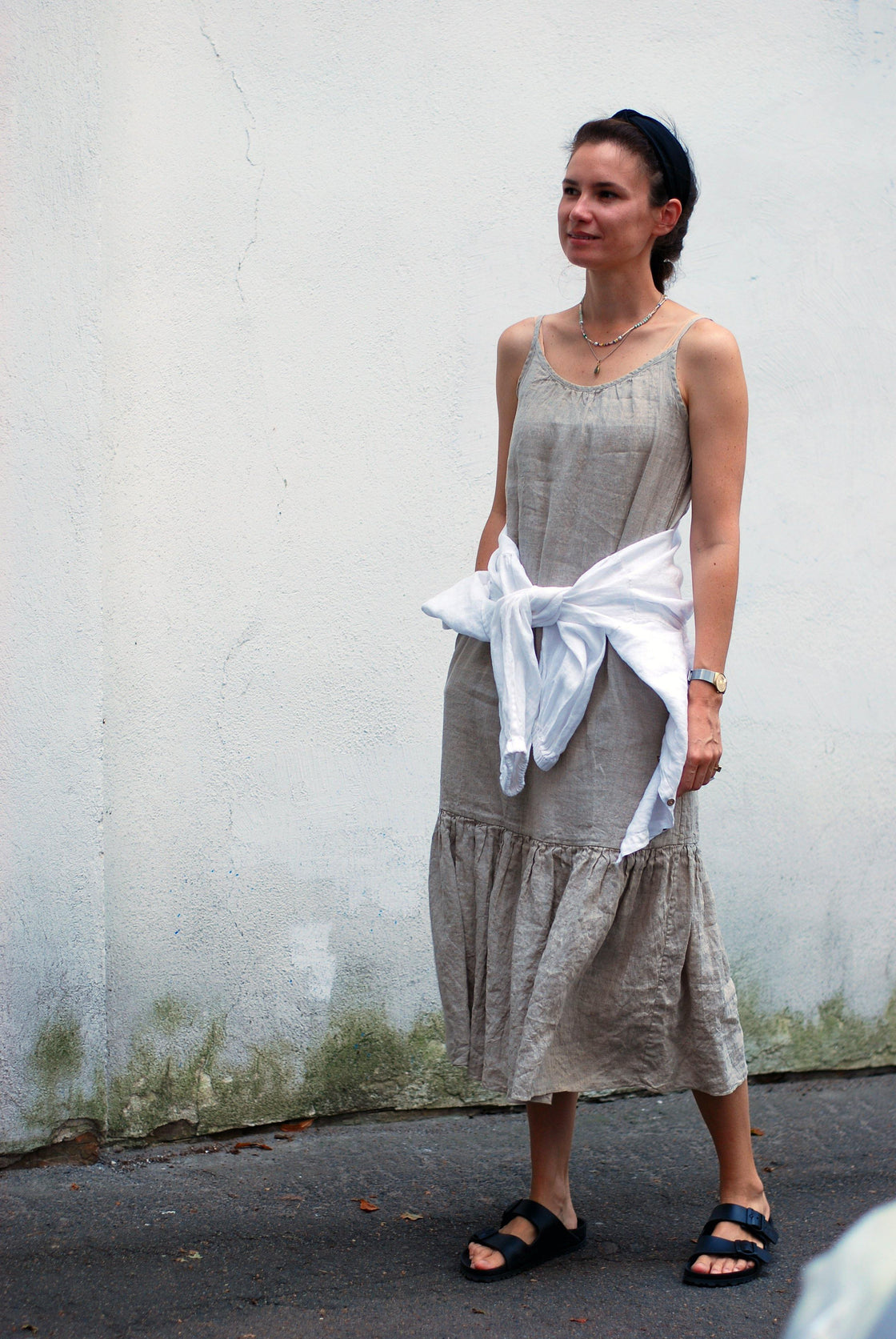 natural linen sundress with ruffle hem - Manufacture de Lin