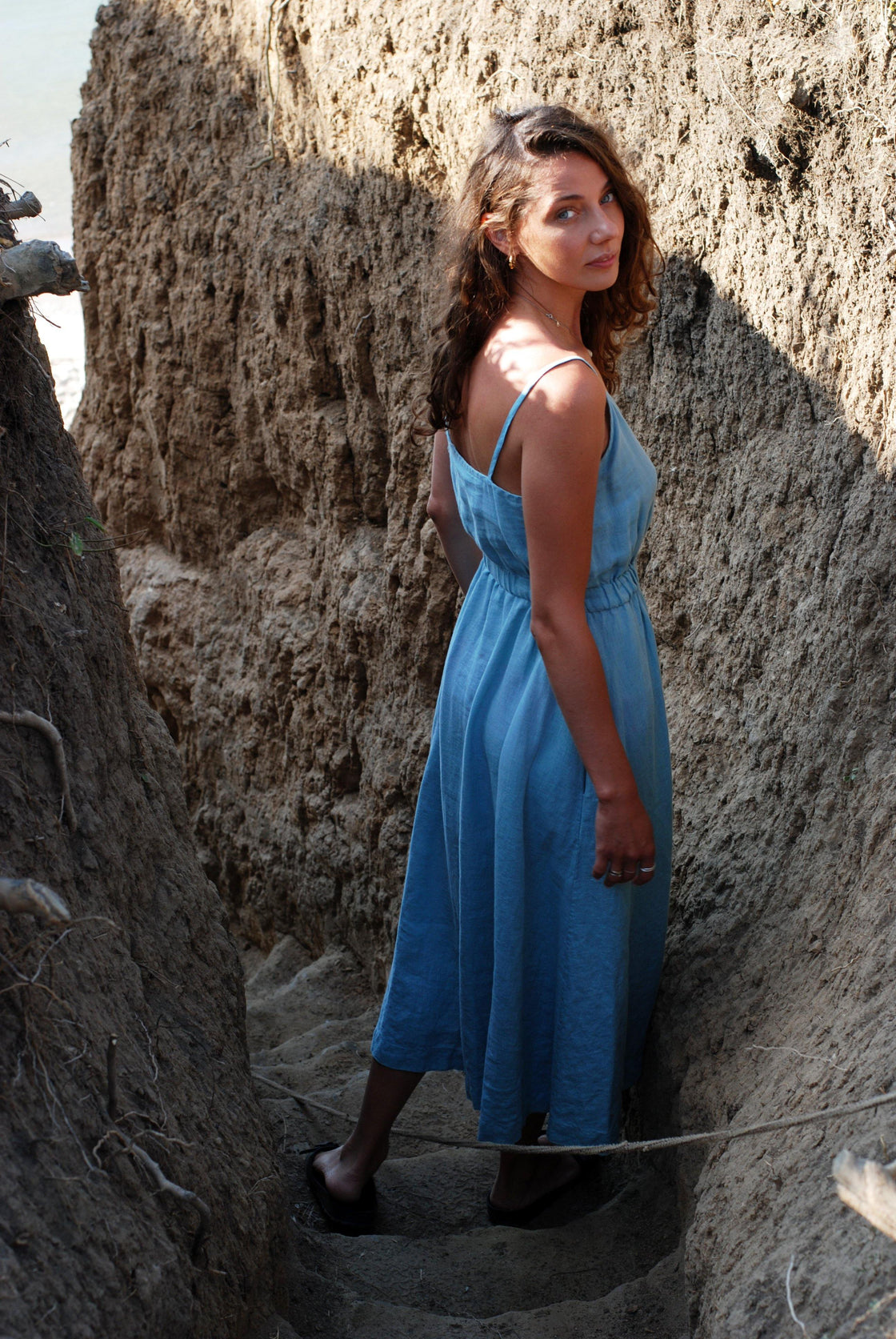blue linen slip dress - Manufacture de Lin