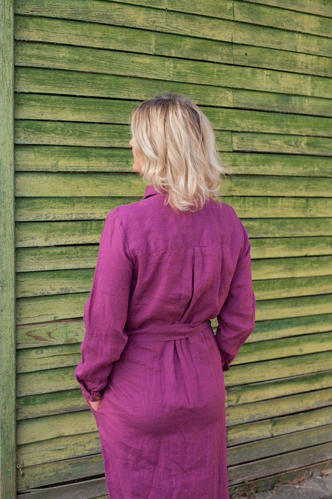 purple linen shirt dress - Manufacture de Lin
