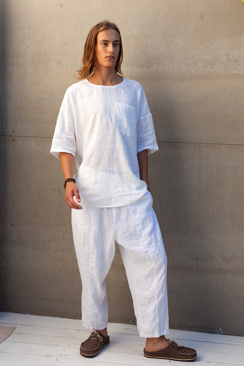 Men's white linen tee shirt