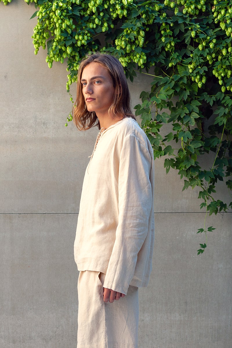 Beige linen shirt mens