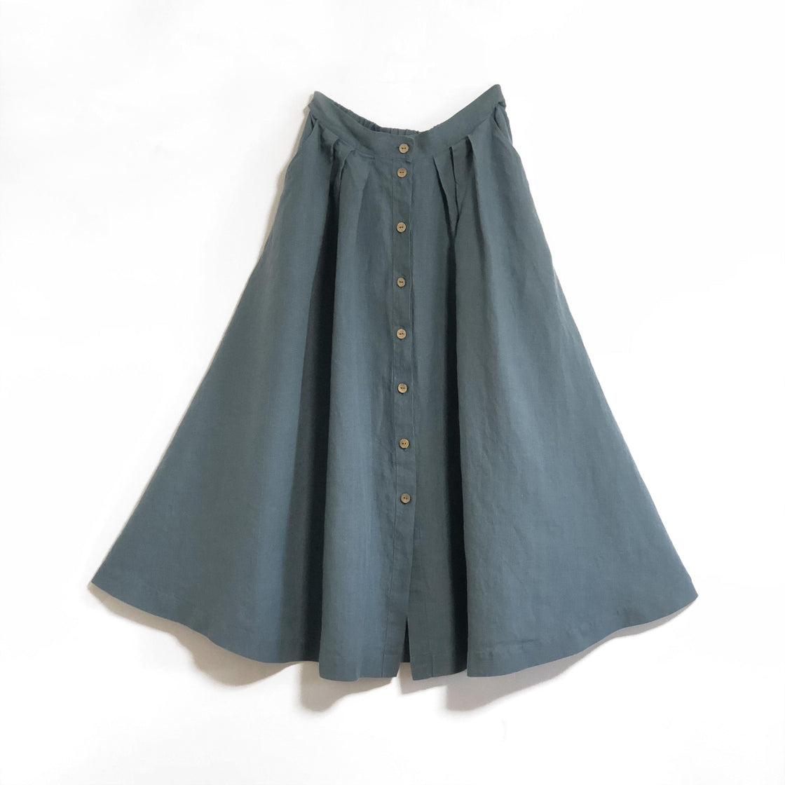Buttoned Linen Skirt with Pockets