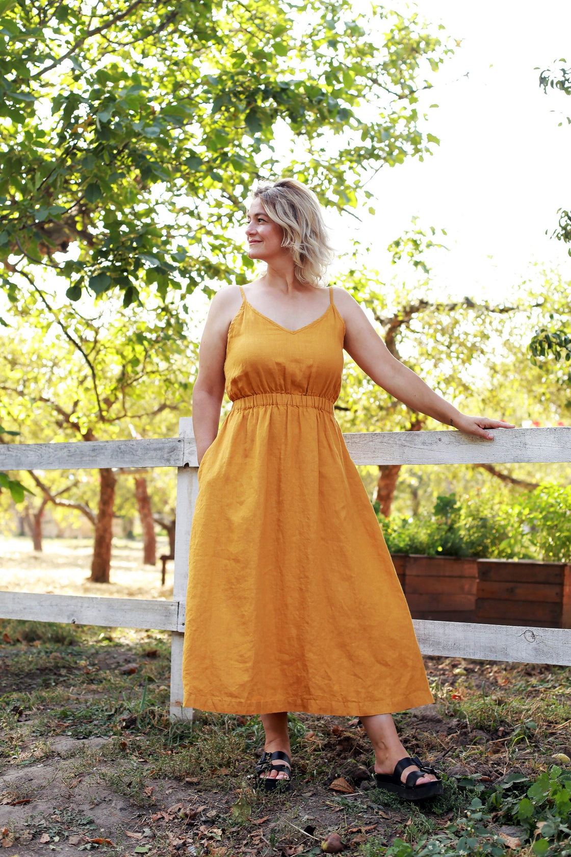mustard yellow linen summer dress - Manufacture de Lin