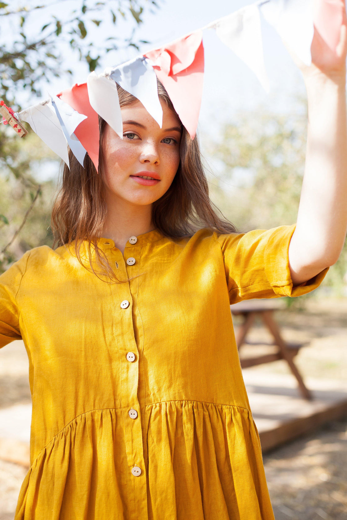 Yellow Linen Button Dress DELILIA - Manufacture de Lin