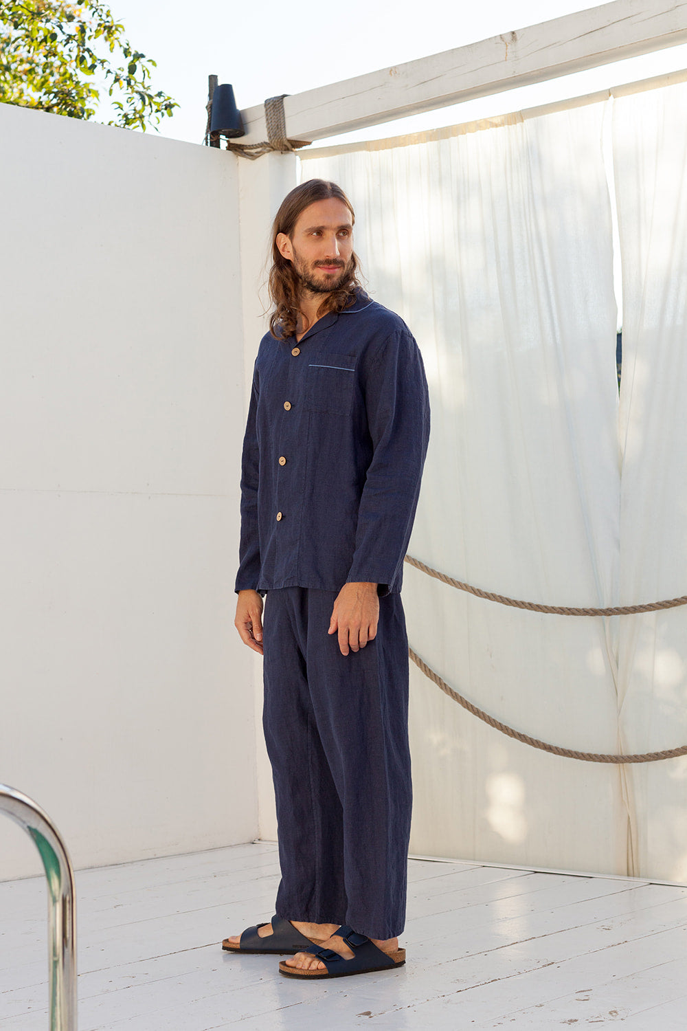 Navy linen pajama set men's