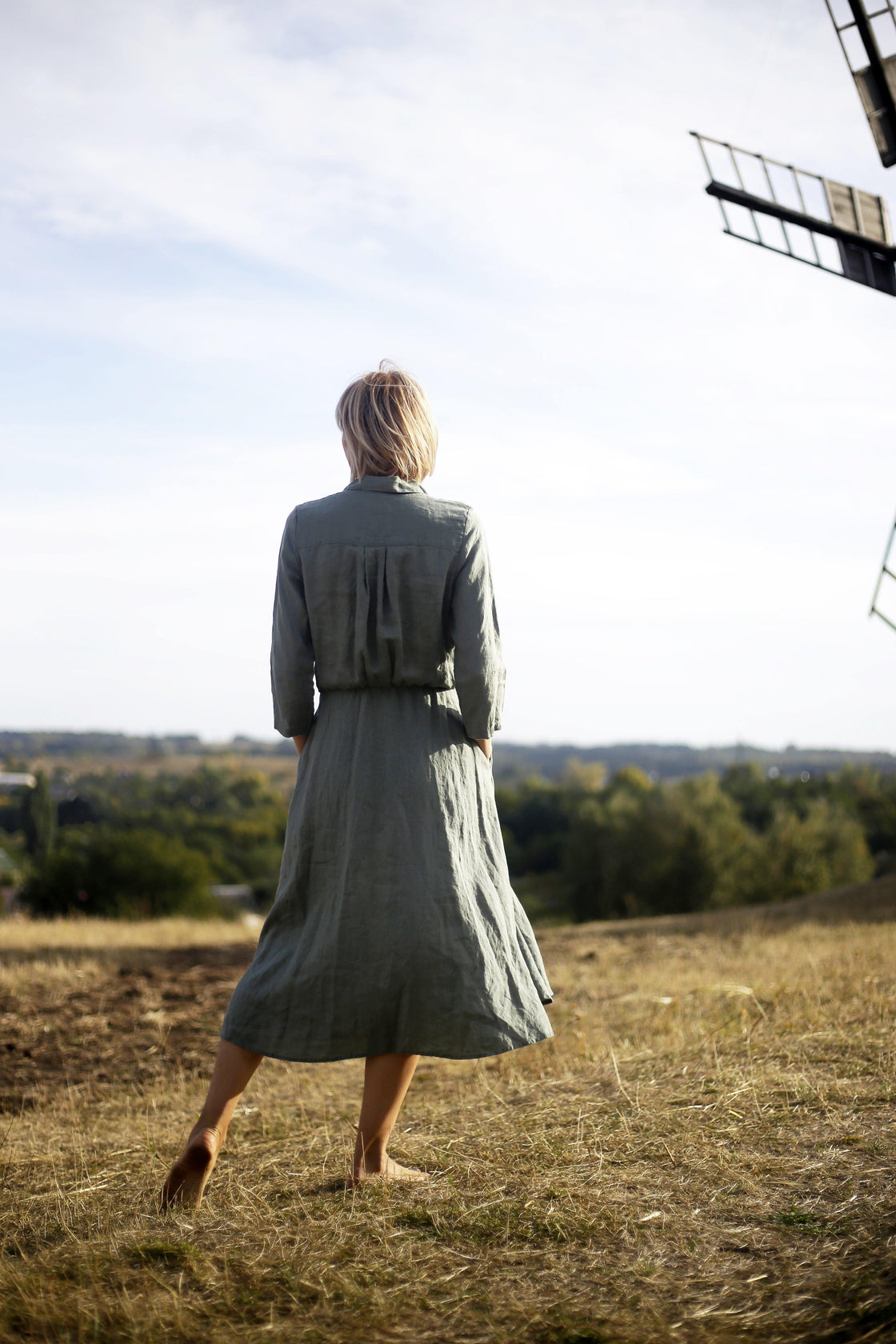 Elastic Waist Linen Dress