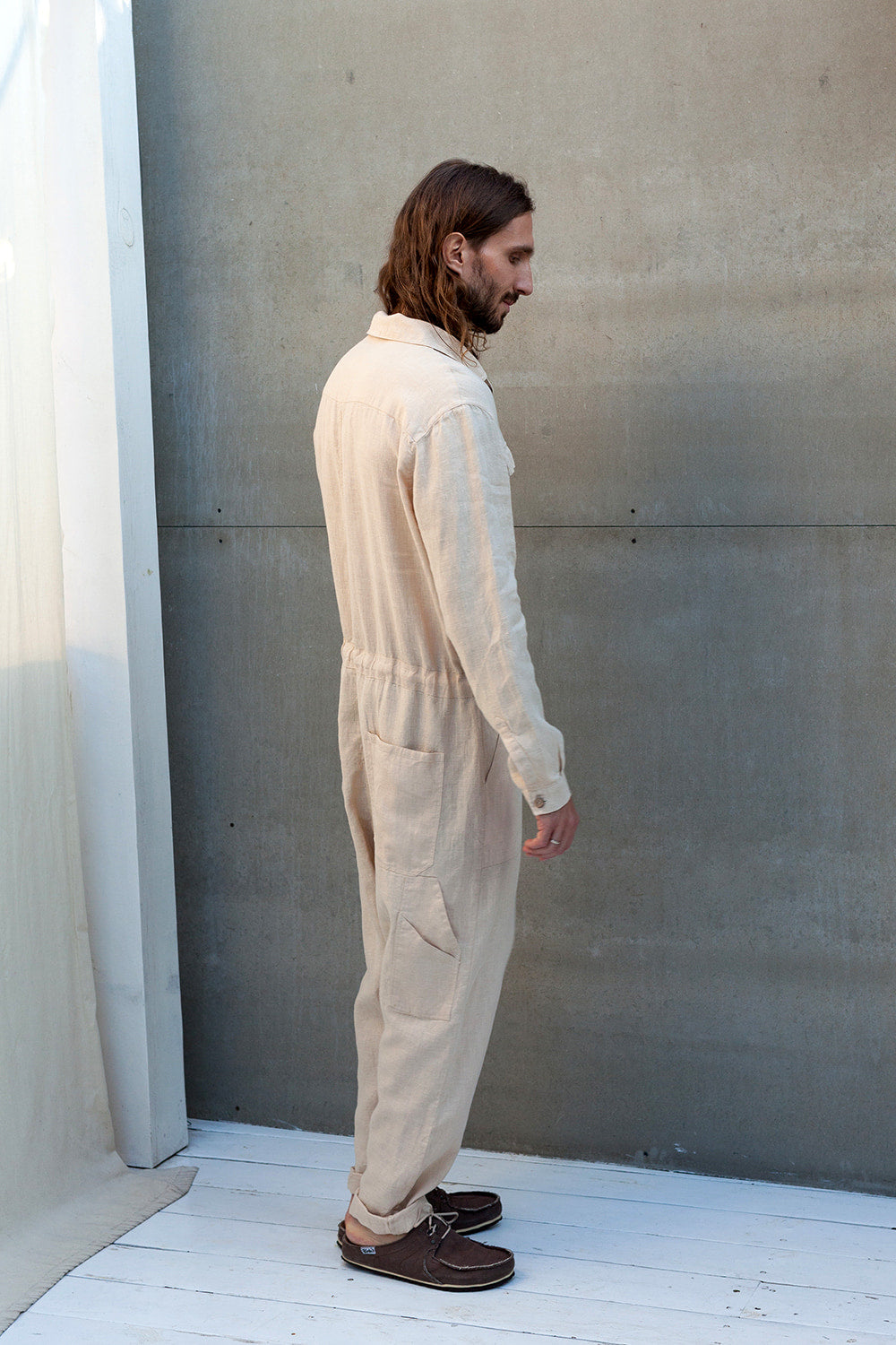 Mens linen jumpsuit long sleeve