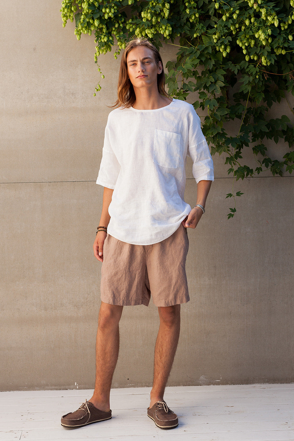 linen elastic waist shorts