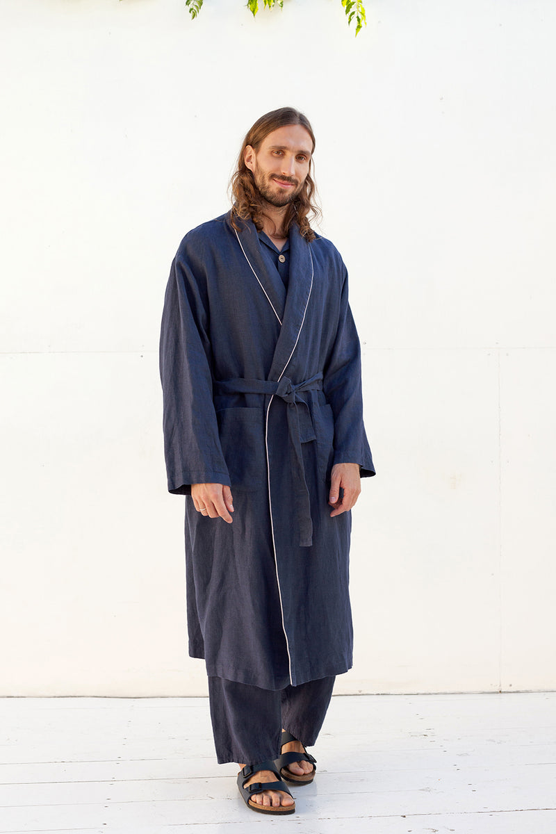 DANDELION men's long linen robe Manufacture de Lin