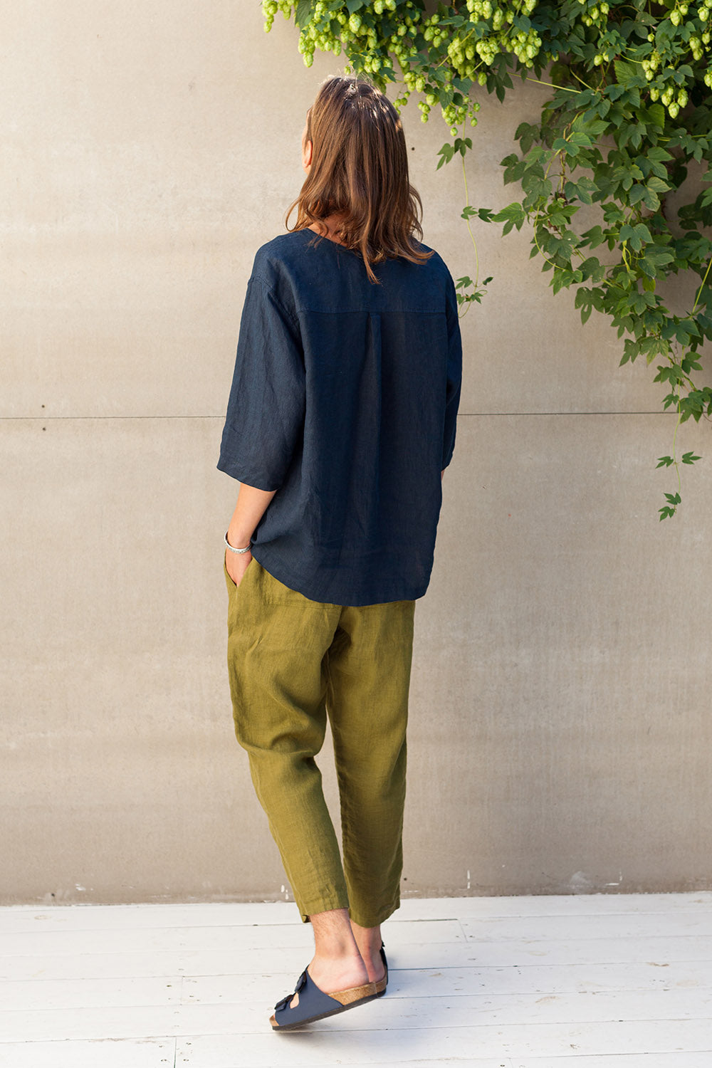 Green linen pants men