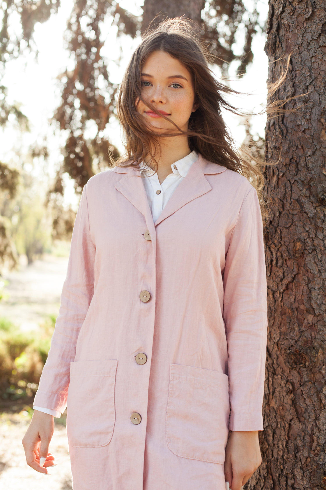women's pink linen coat - Manufacture de Lin