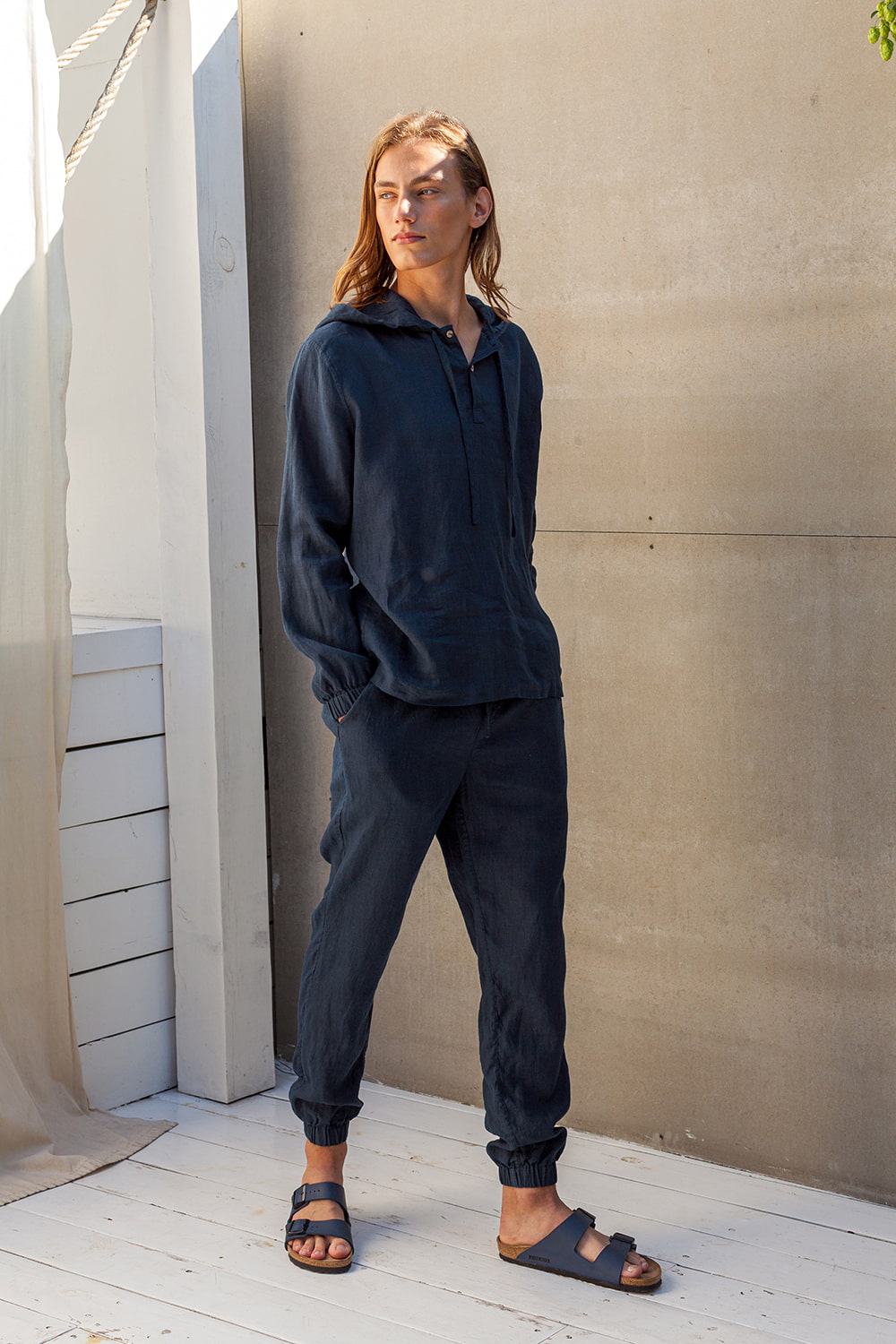 Navy blue linen hoodie