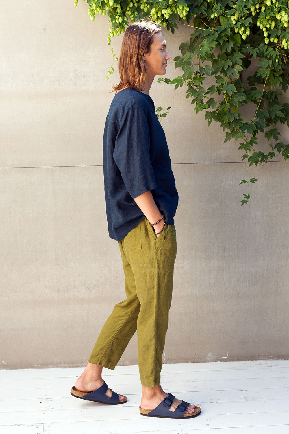 Mens green linen pants