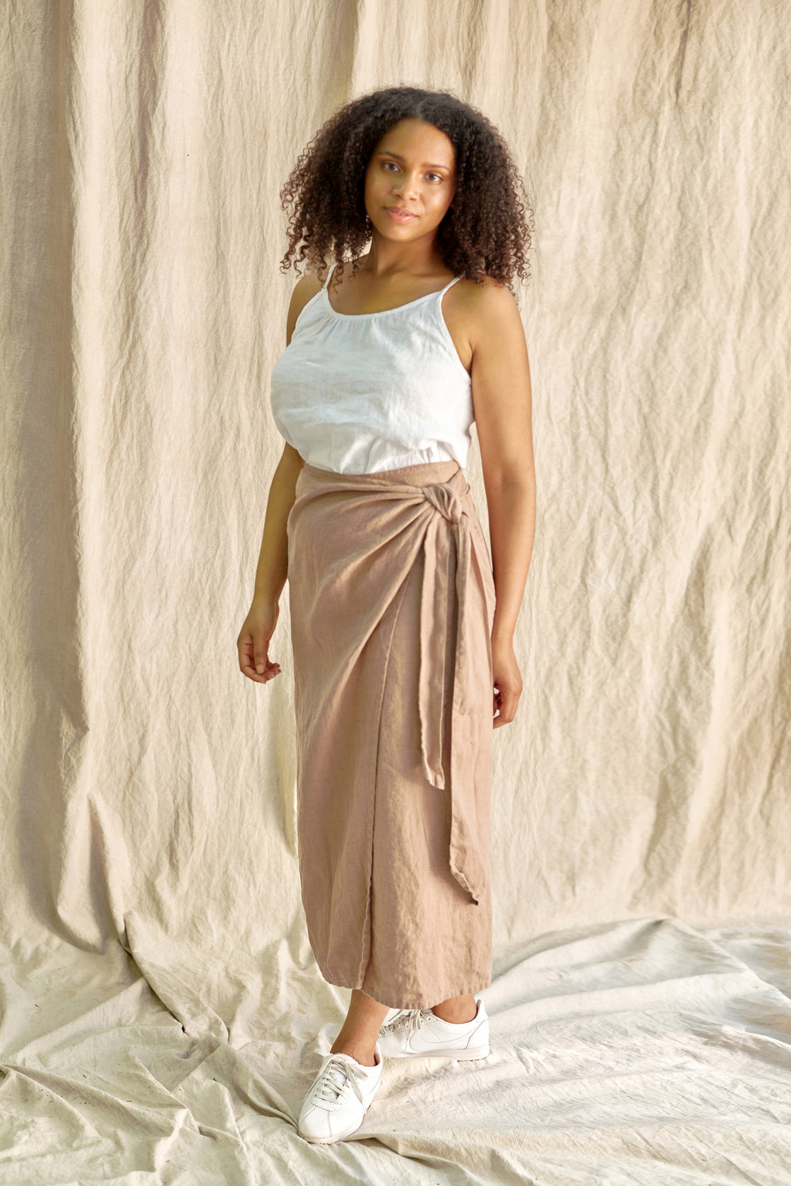 Cream Wrap Linen Skirt