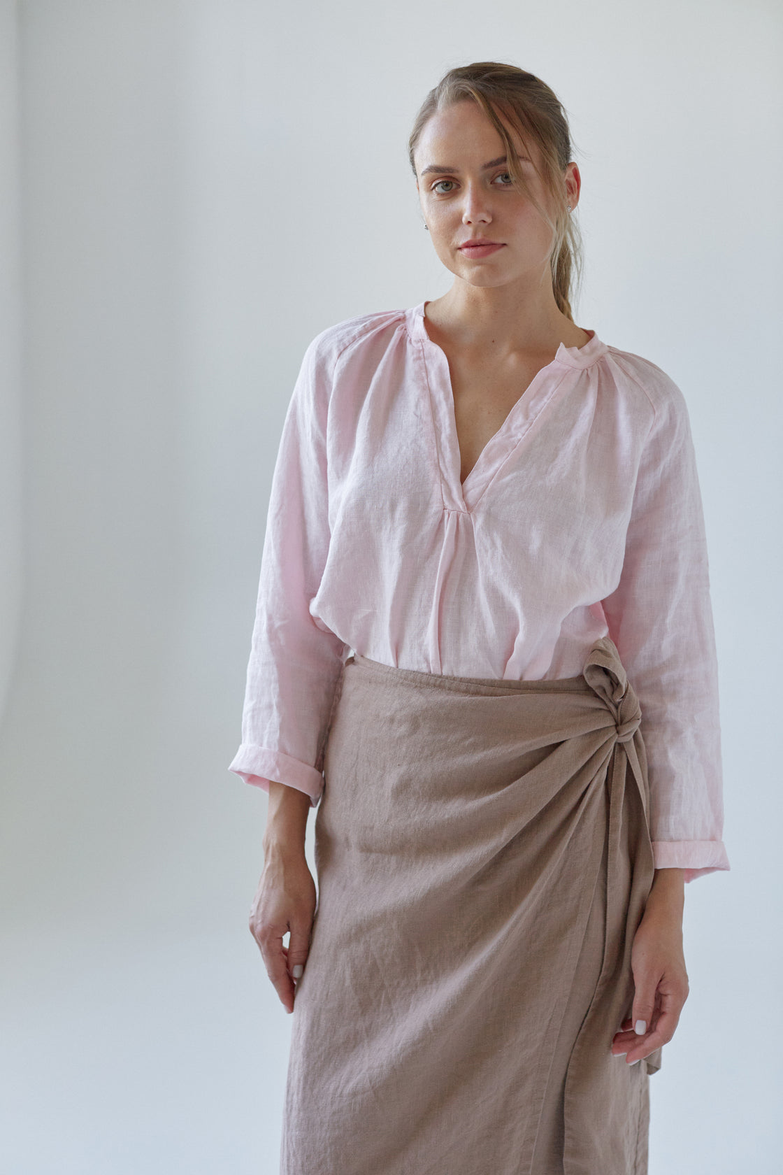 cream linen wrap skirt