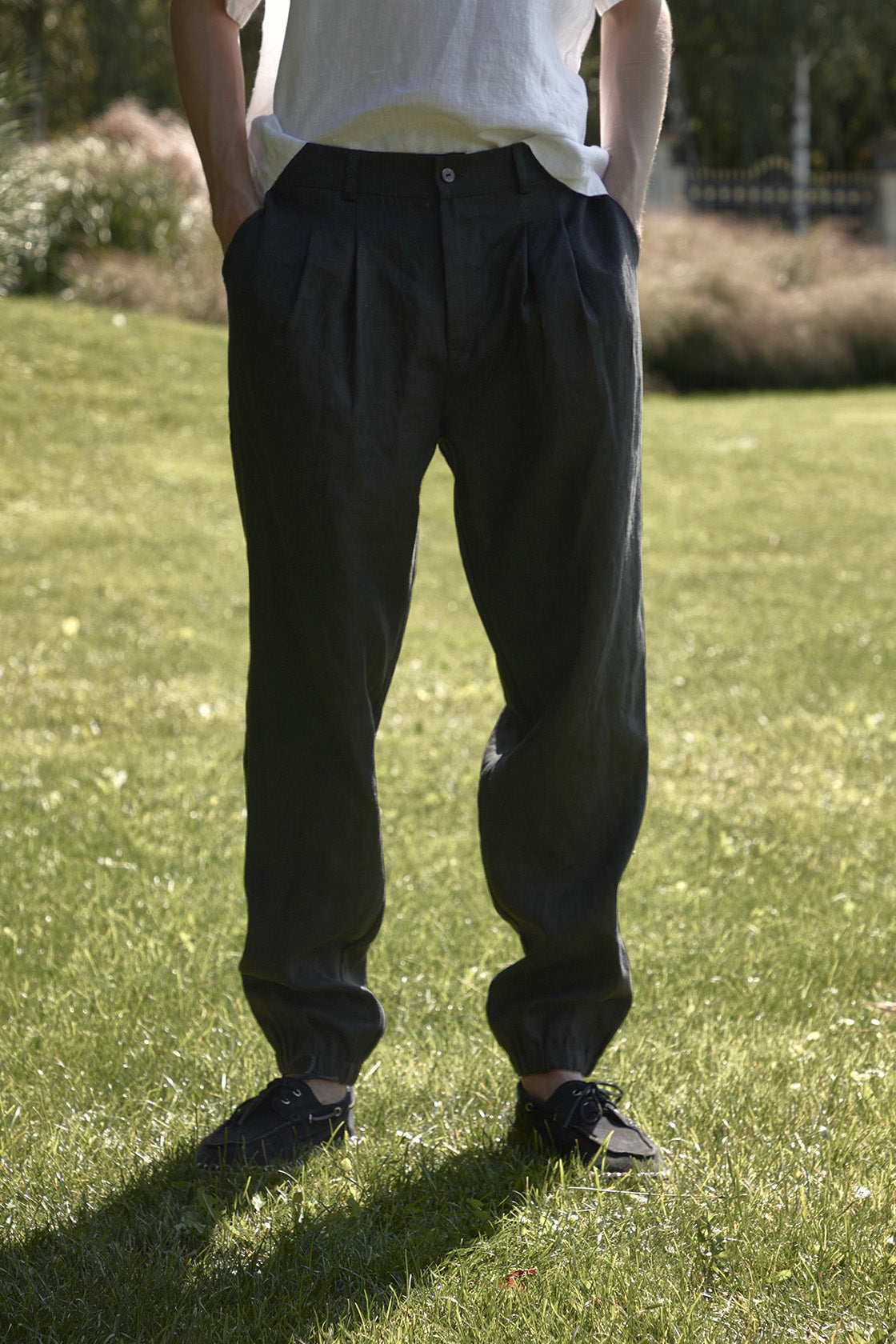 linen jogger pants YKK zipper