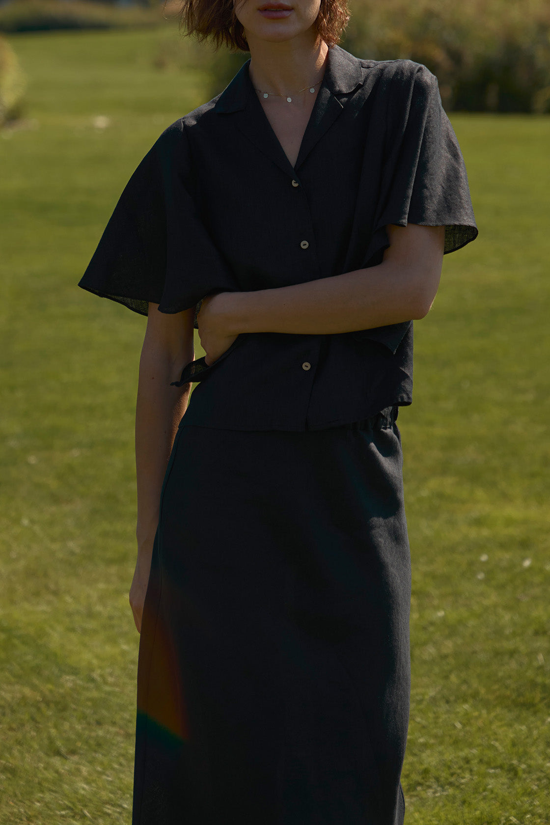Flutter Sleeve Linen Blouse