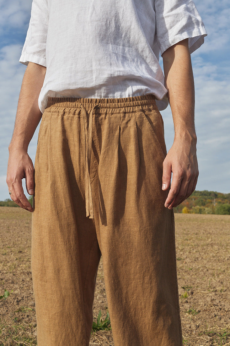 100% linen pleated pants