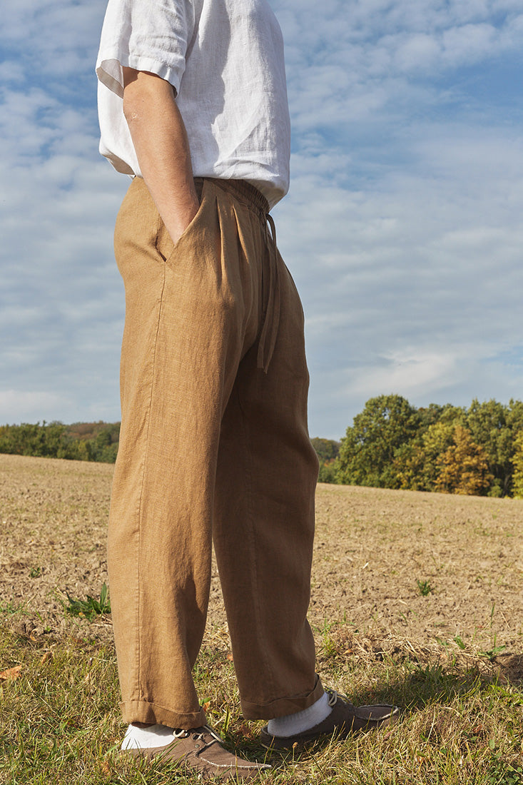 Pure linen pleated pants