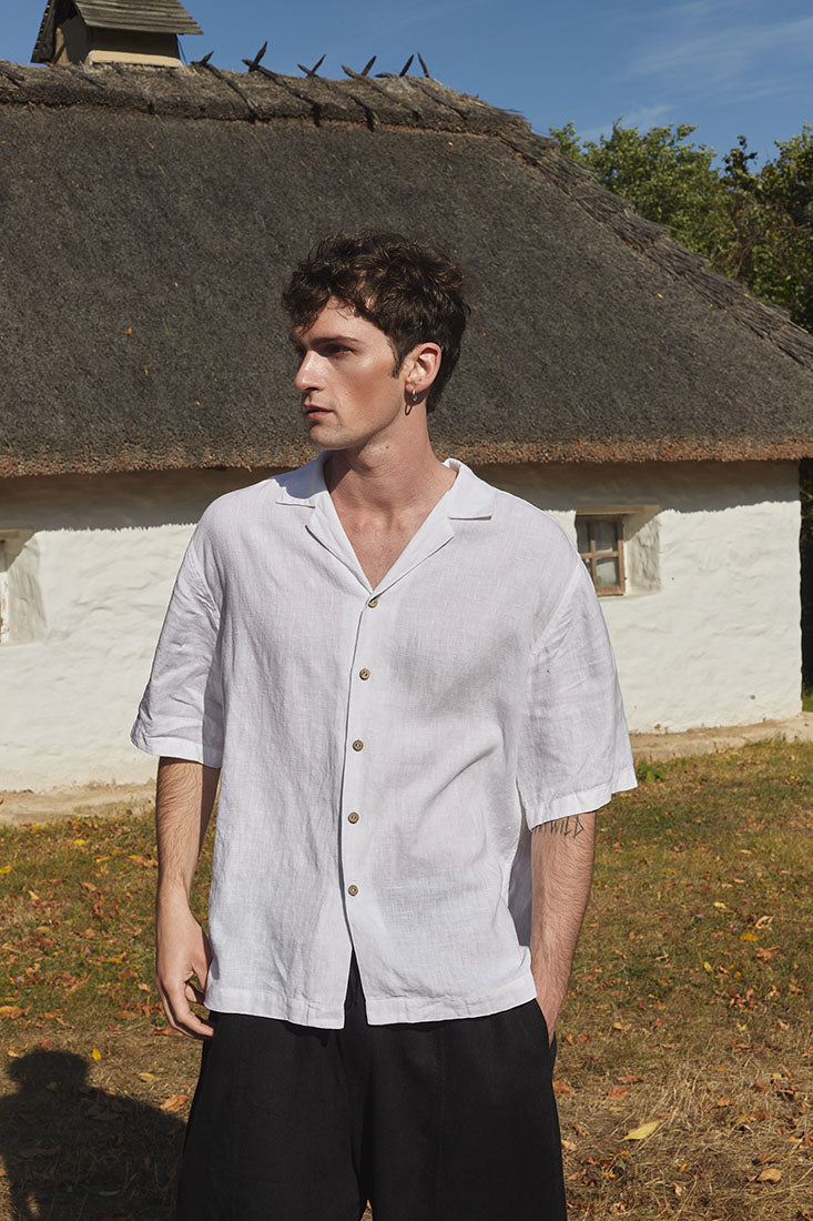 Camp collar linen shirt mens