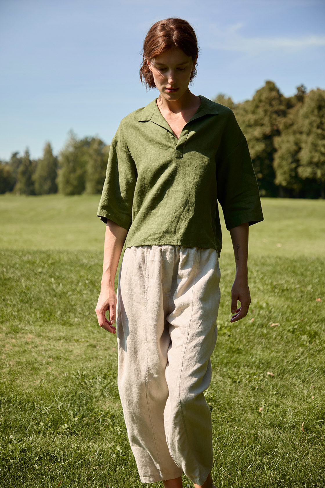 Women's flax linen polo shirt