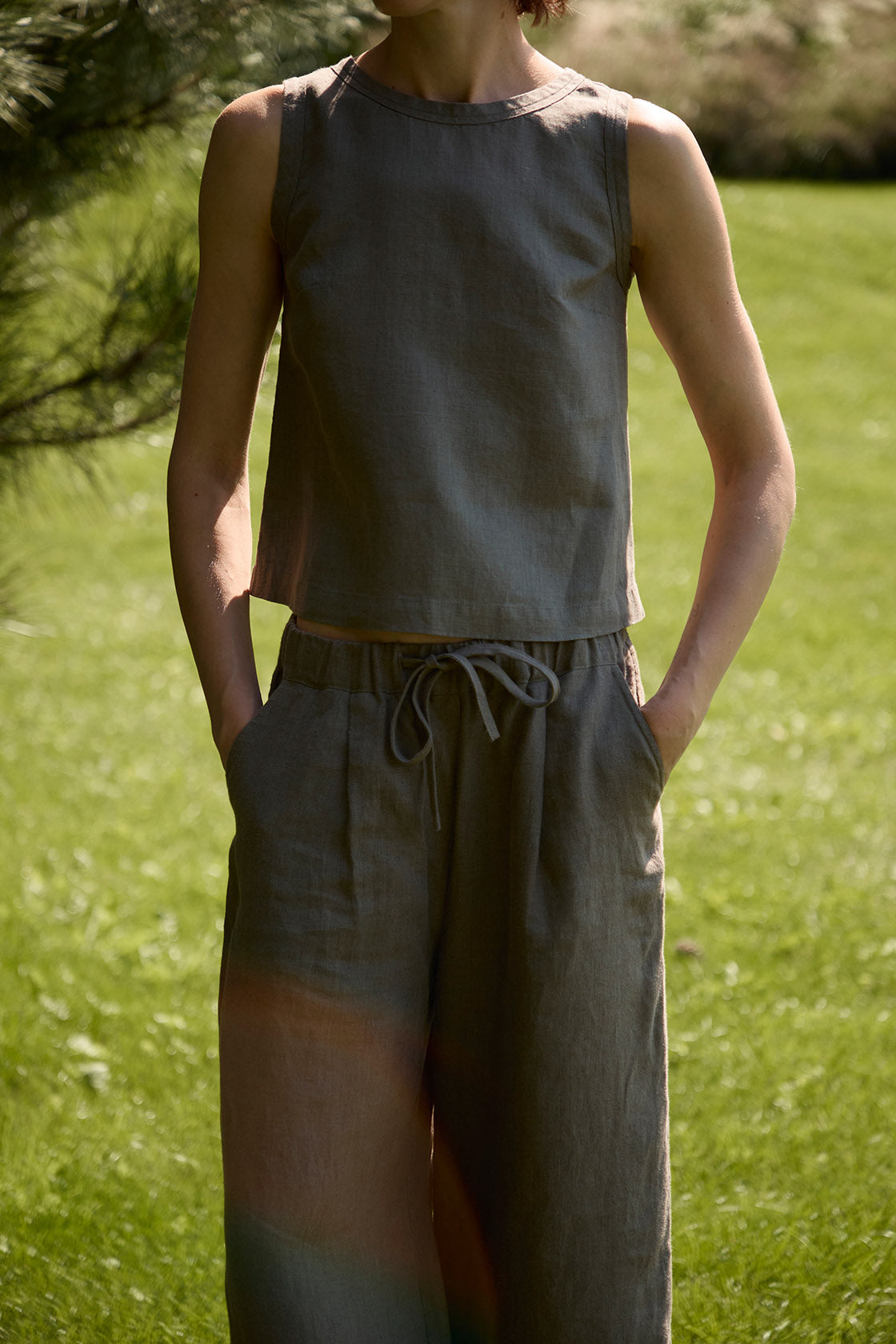 linen crop top wide straps women