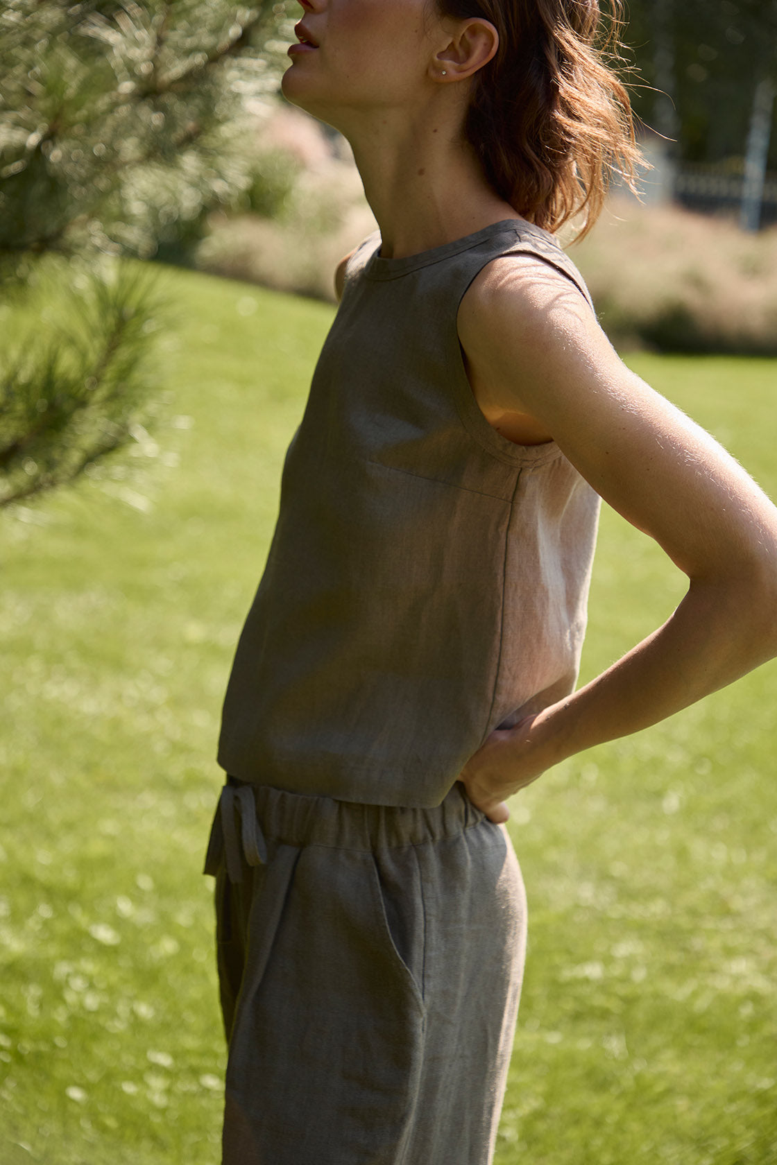 sleeveless linen top wide shoulder straps women