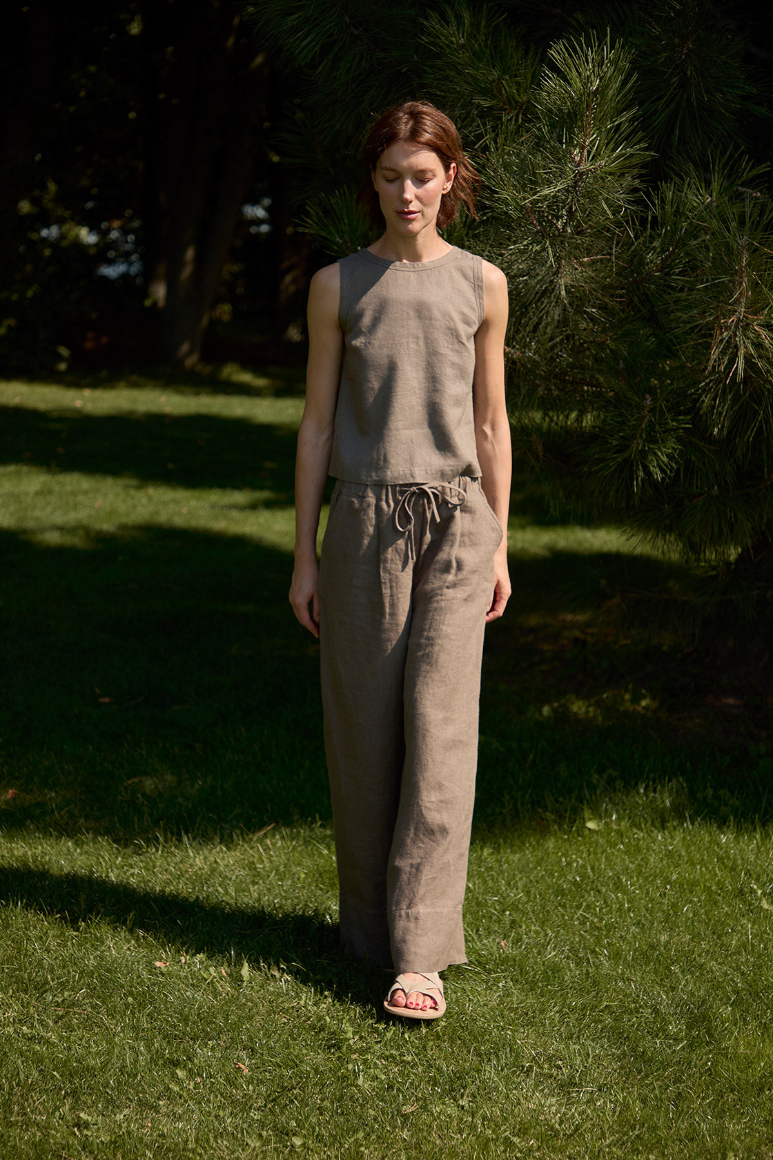 crop linen top wide shoulder straps women