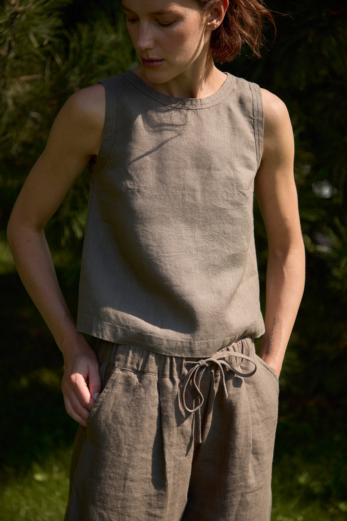 sleeveless linen top wide straps women