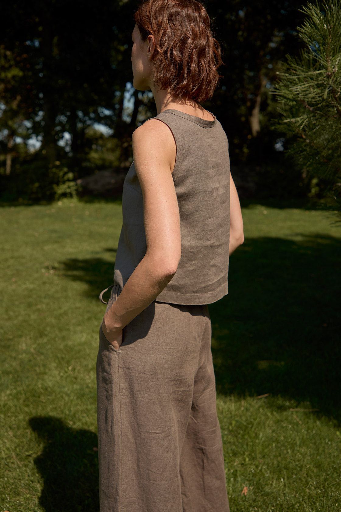 sleeveless linen top wide shoulder straps women