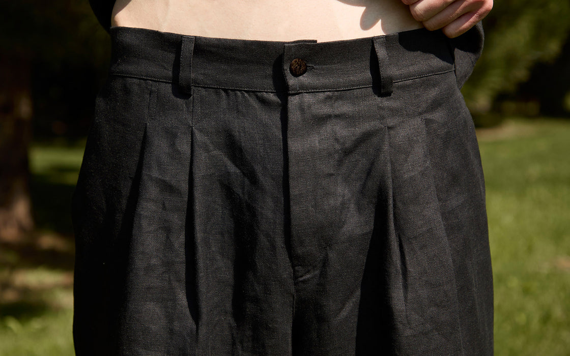 linen jogger trousers zipper