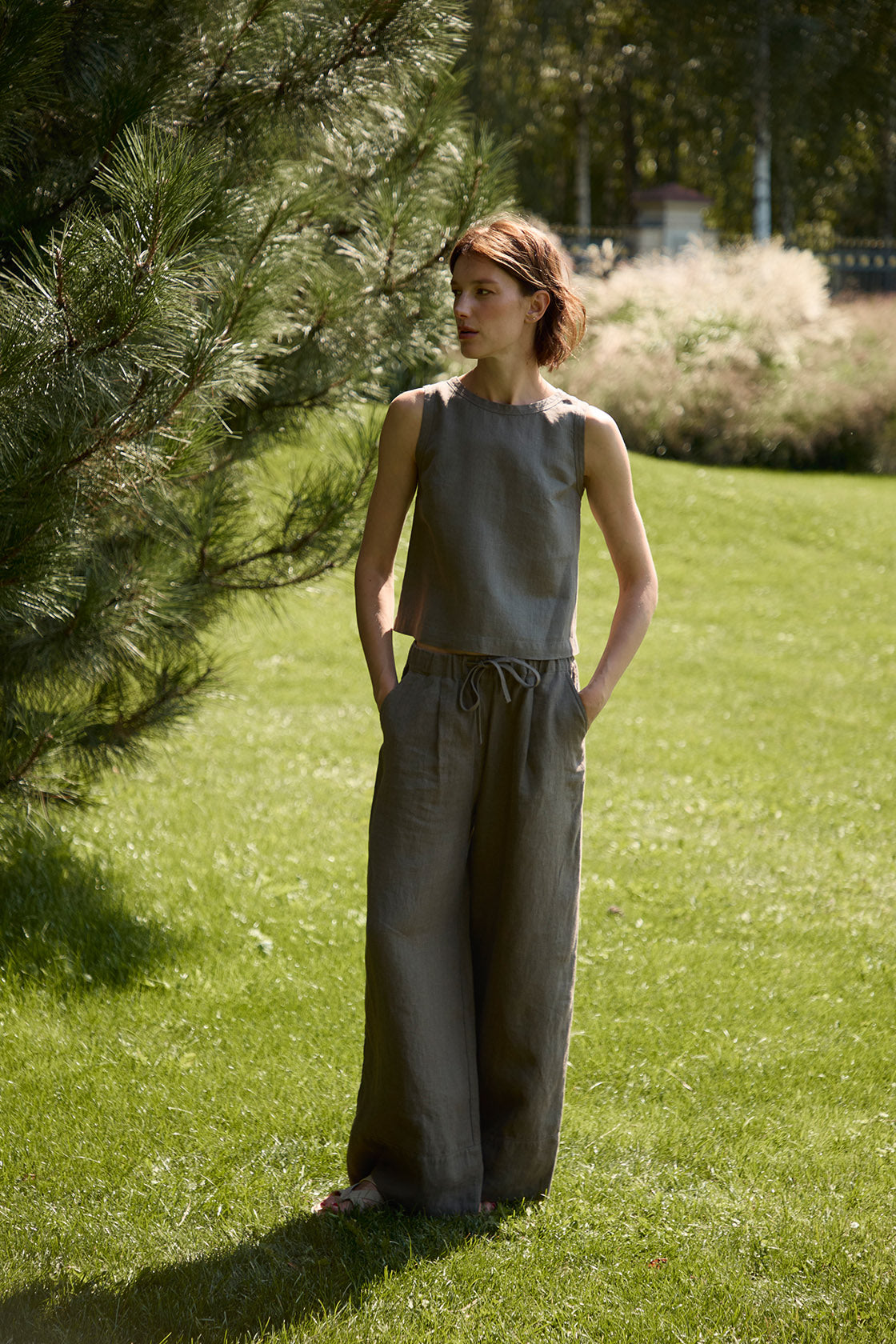 linen crop top wide shoulder straps women