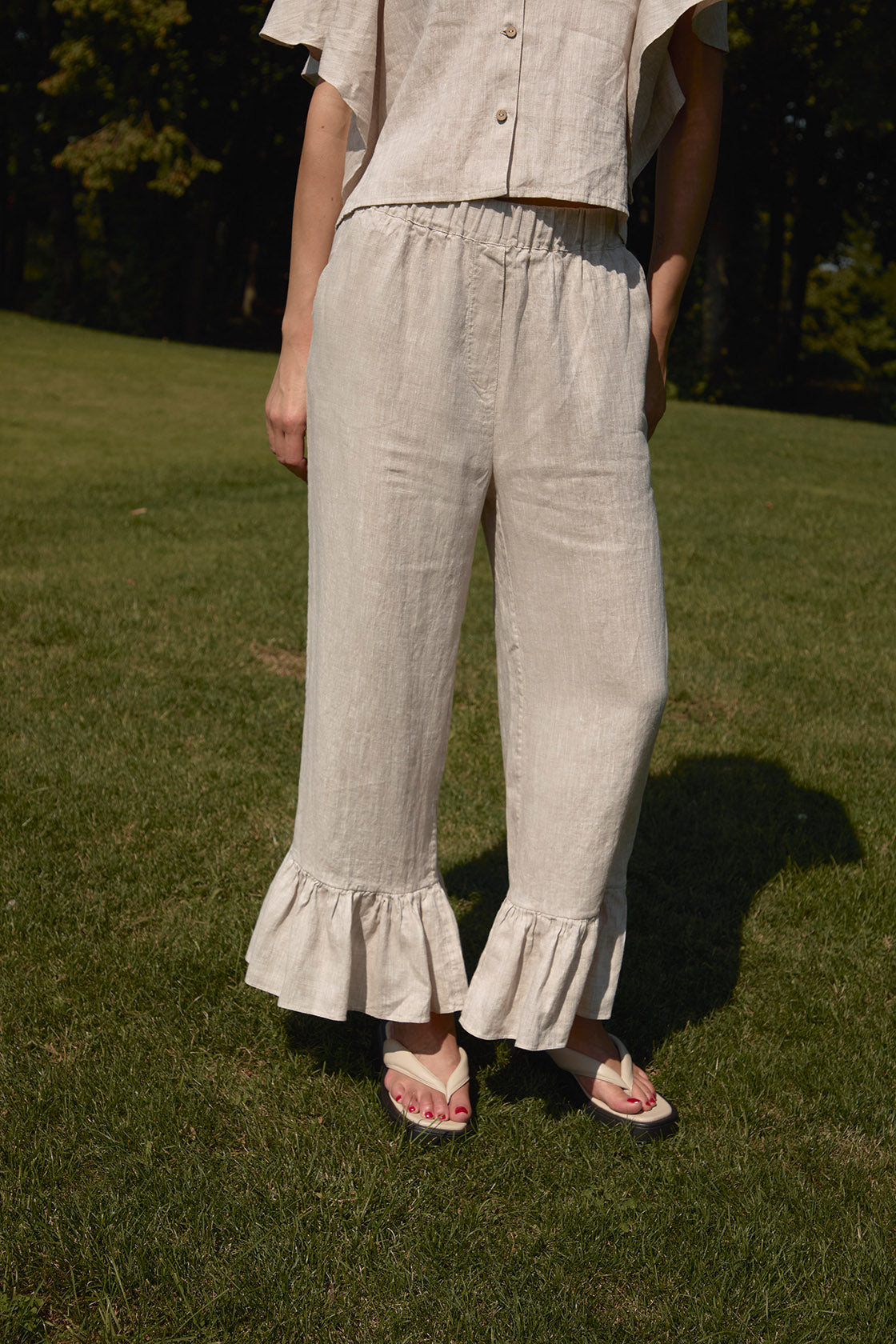 linen ruffle pants