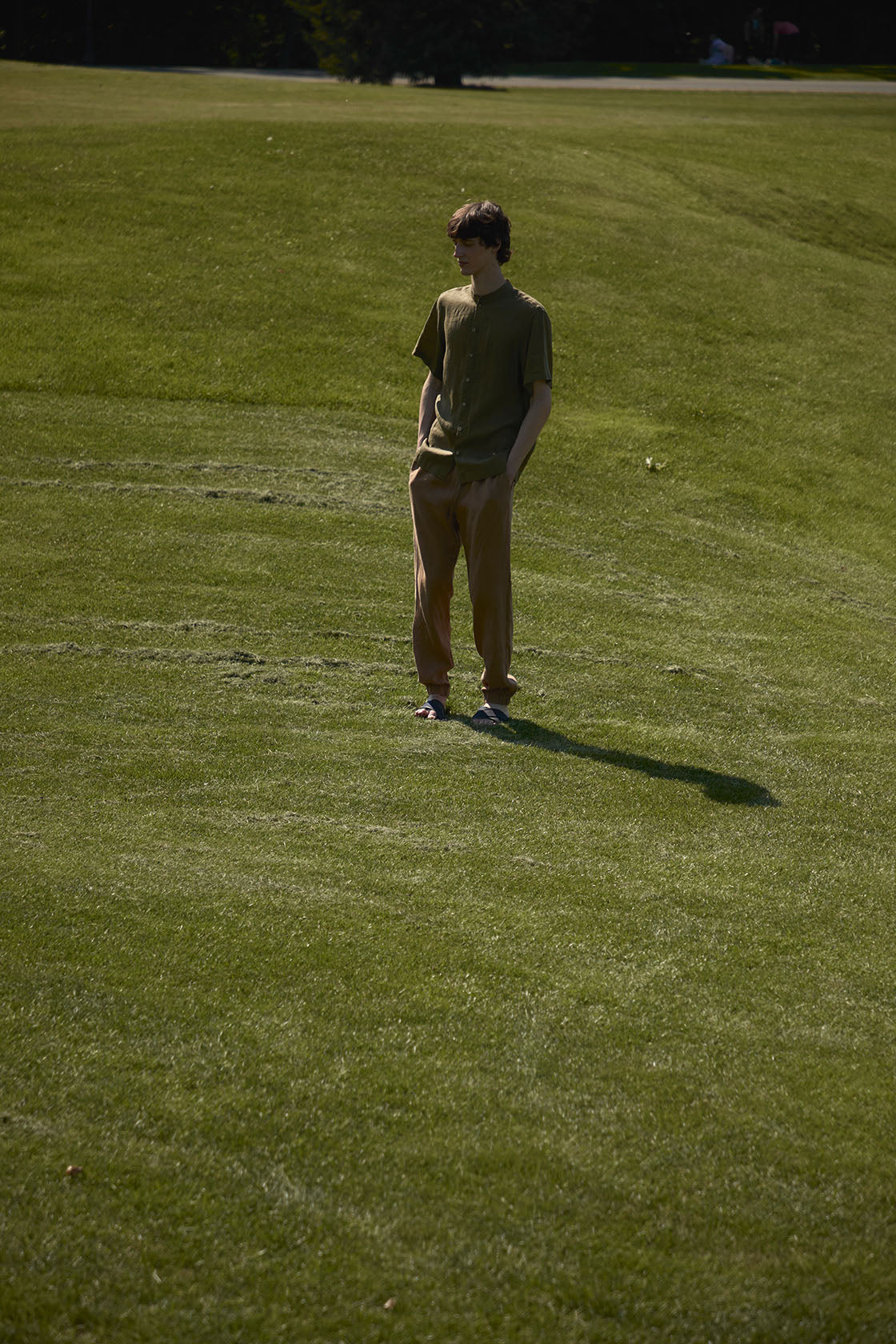 flax linen band colar shirt 