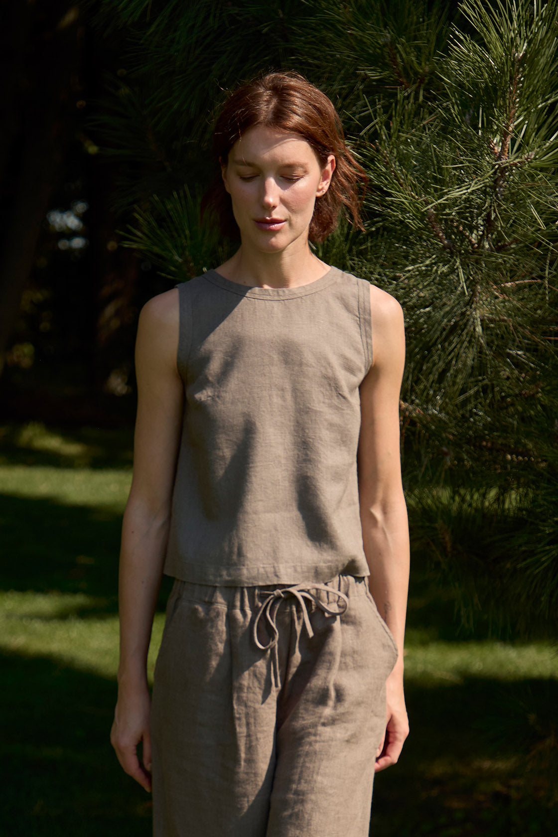 sleeveless linen top wide shoulder straps women