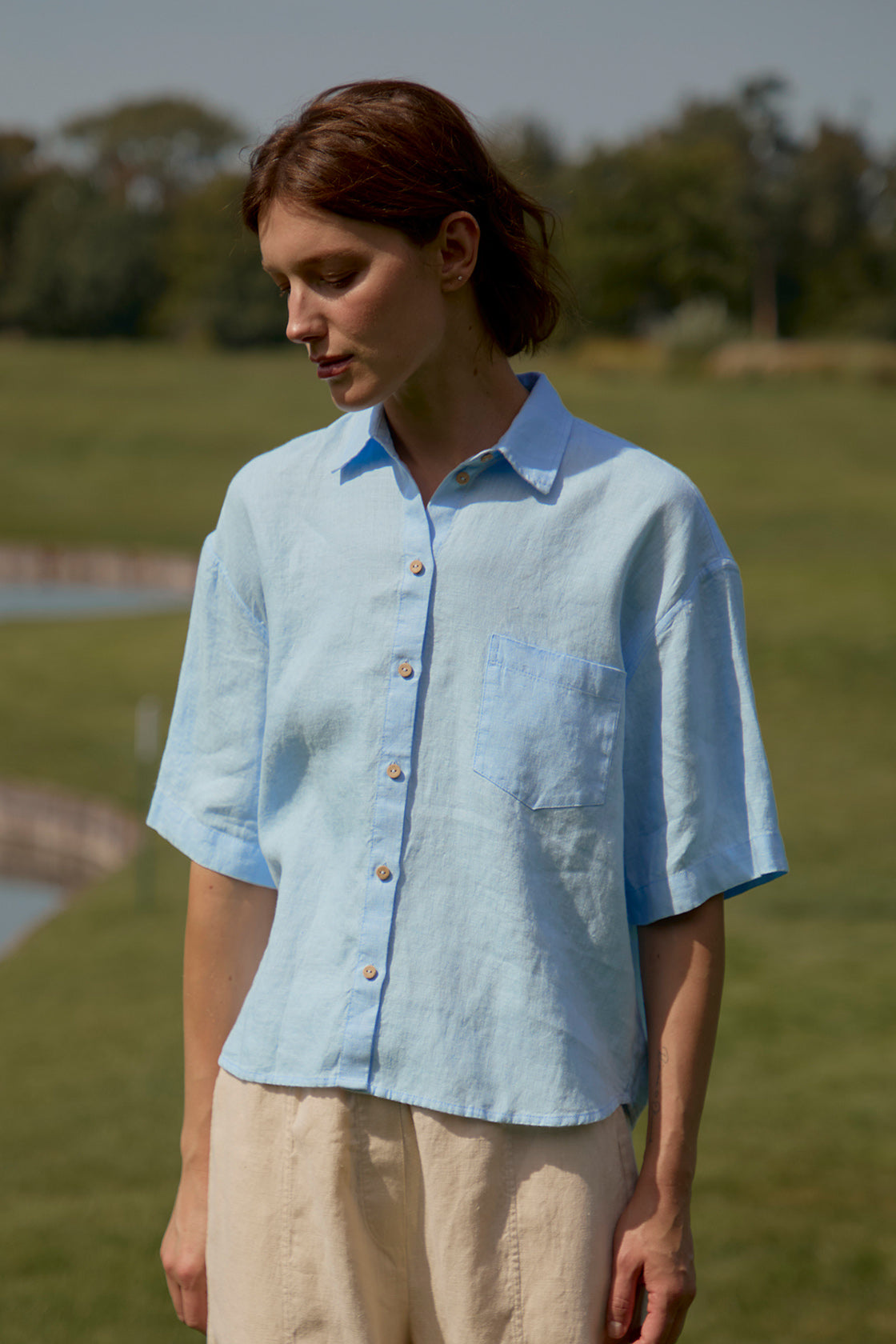 dropped shoulder linen shirt women's
