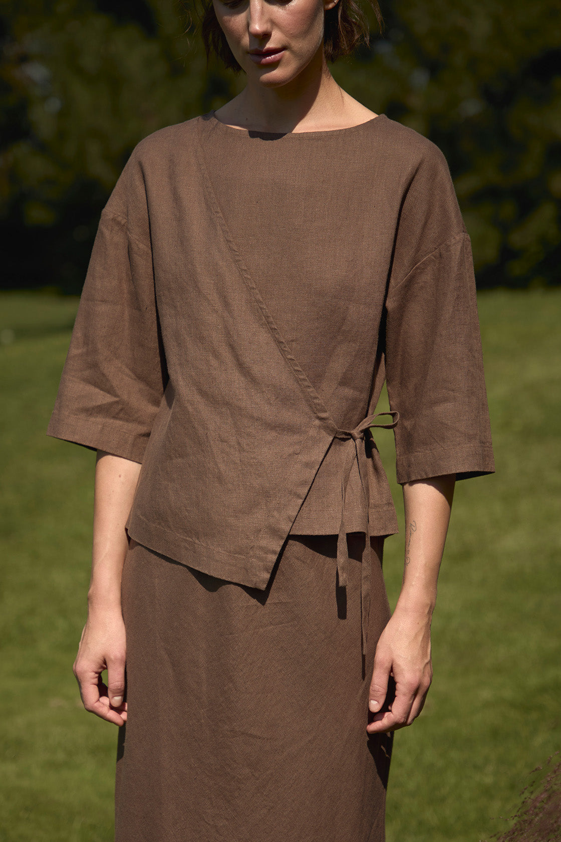 MIMOSA linen wrap top